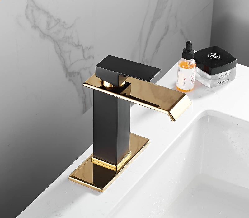 YCCUZA Black Bathroom Faucet Gold Waterfall One Handle 1-3 Hole Lavatory Vanity Sink Faucet with Water Supply Hose Deck Mount Commercial - Image 5